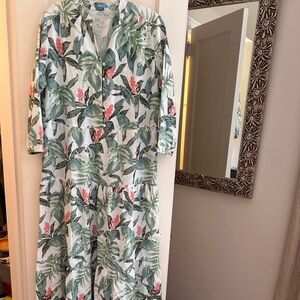 Green and pink floral dress